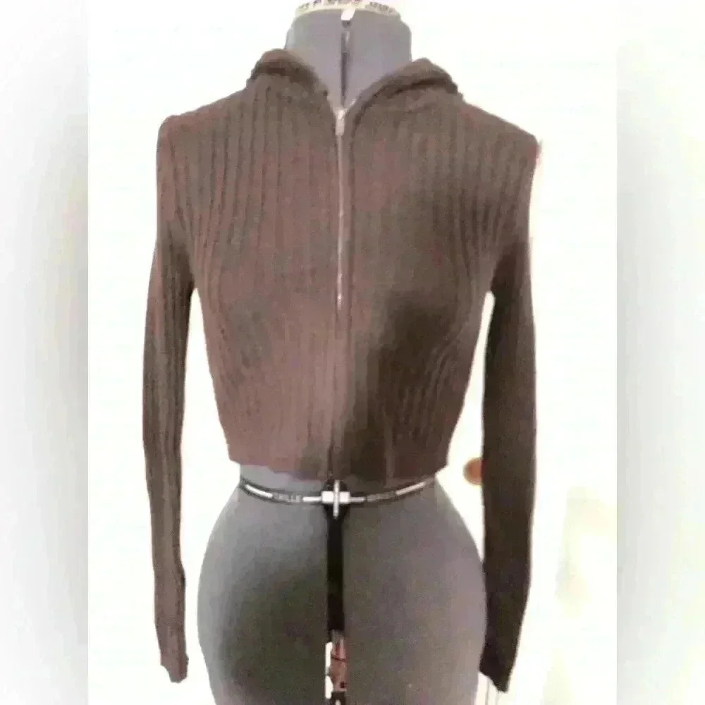 AEROPOSTALE  brown ribbed crop top cotton hoodie Small